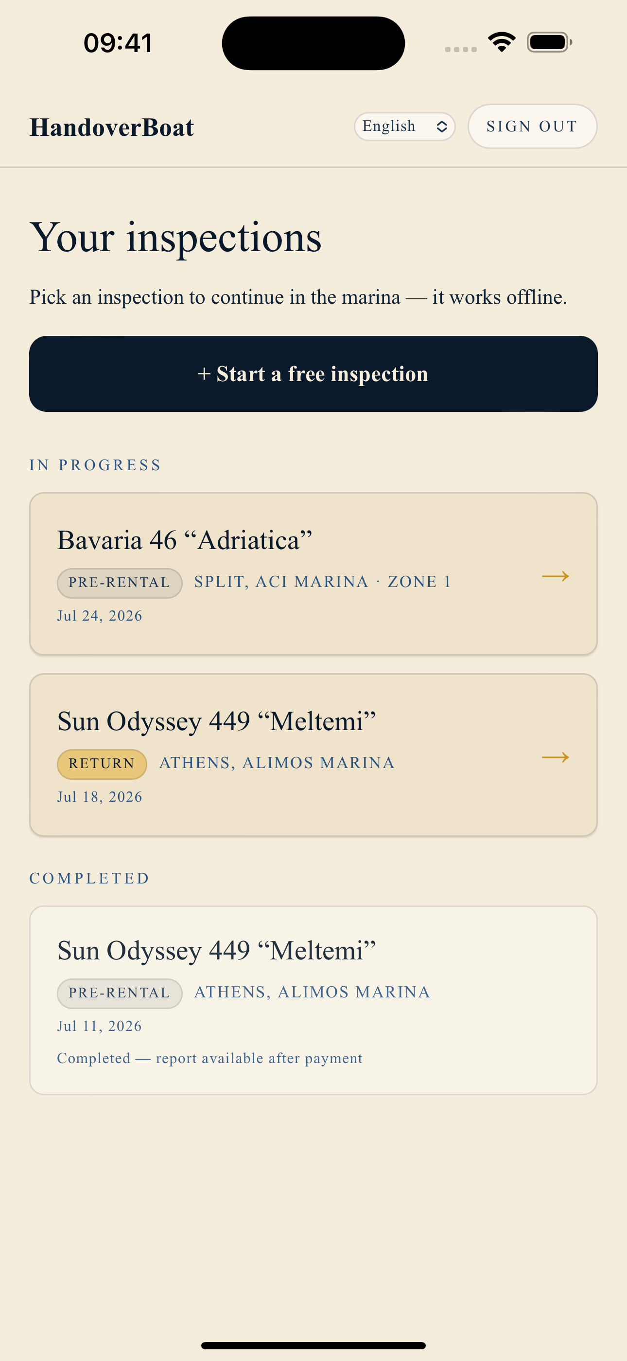 HandoverBoat — inspections dashboard